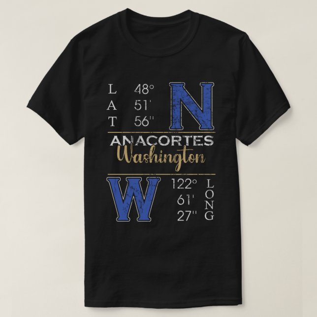 Anacortes WASHINGTON Latitude und Longitude T-Shirt (Design vorne)