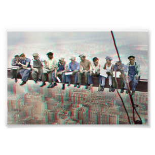 Anaglyph 3D Poster - Mittagessen am Wolkenkratzer