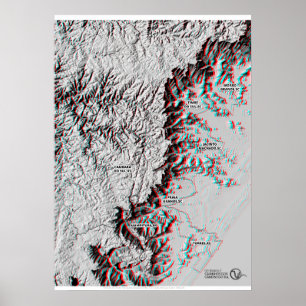 Anaglyph Map - Geopark verwendet 3D-Brillen Poster