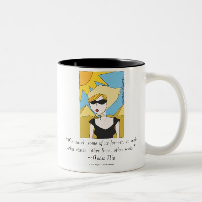 Anaïs Nin Travel Zitat Zweifarbige Tasse (Rechts)