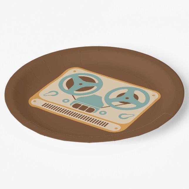 Analog-Design für Bandrekorder-Rollen Pappteller (Schrägansicht)