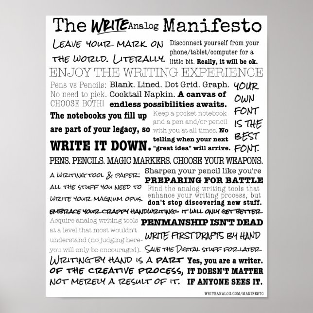Analog Manifesto schreiben Poster (Vorne)