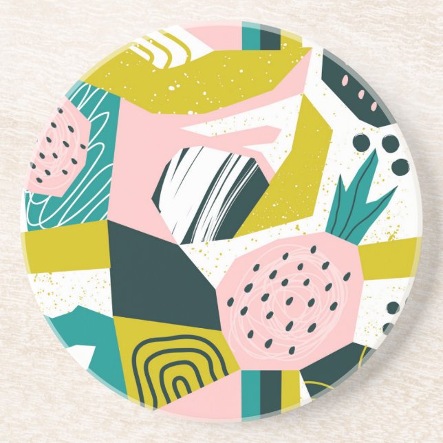 Ananas Abstrakt: farbenfrohe nahtlose Patchwork Getränkeuntersetzer (Vorne)