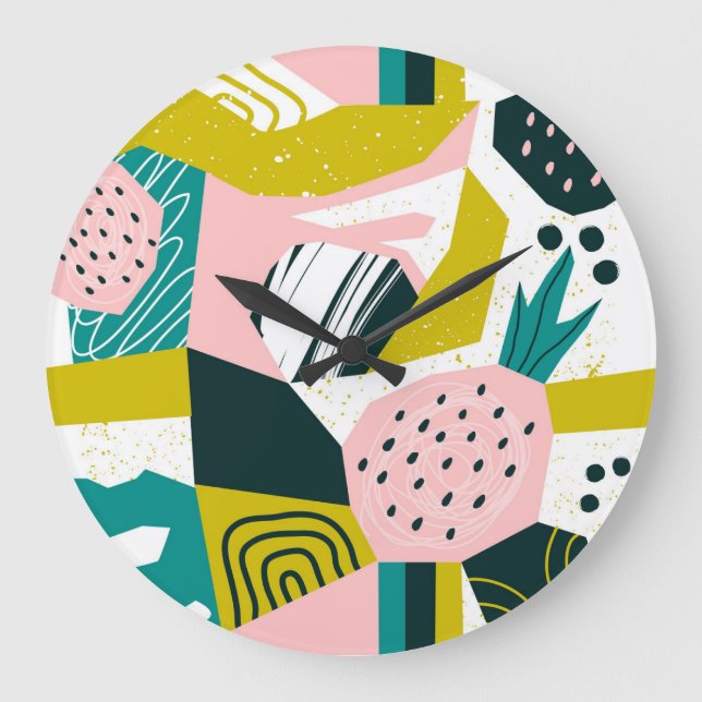 Ananas Abstrakt: farbenfrohe nahtlose Patchwork Große Wanduhr (Vorderseite)