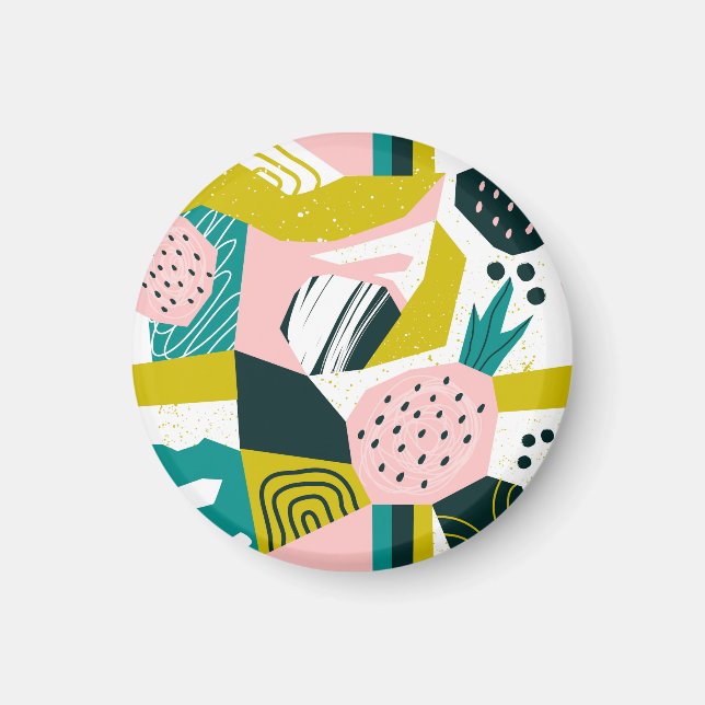 Ananas Abstrakt: farbenfrohe nahtlose Patchwork Magnet (Vorne)