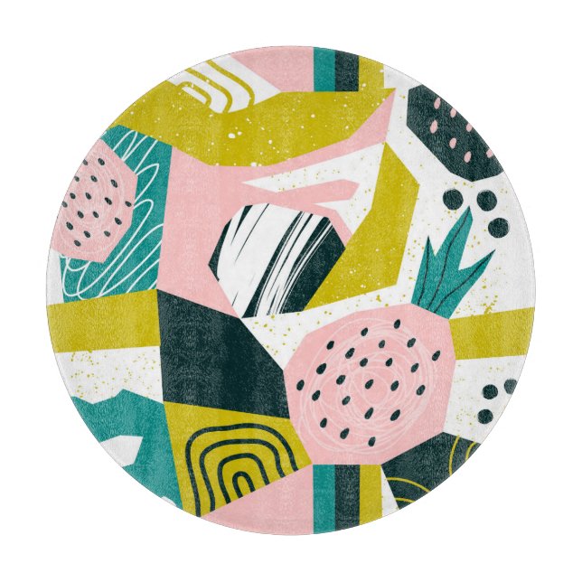 Ananas Abstrakt: farbenfrohe nahtlose Patchwork Schneidebrett (Vorderseite)