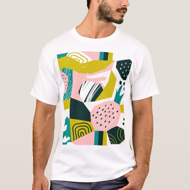 Ananas Abstrakt: farbenfrohe nahtlose Patchwork T-Shirt (Vorderseite)