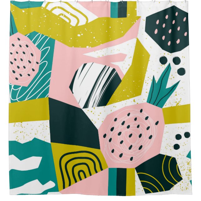 Ananas Abstrakte: Farbige Nahtlose Patchwork Duschvorhang (Vorderseite)