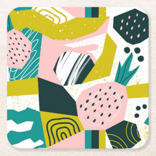 Ananas Abstrakte: Farbige Nahtlose Patchwork Rechteckiger Pappuntersetzer