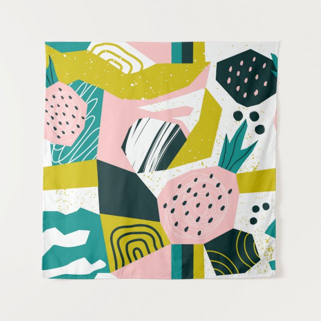 Ananas Abstrakte: Farbige Nahtlose Patchwork Wandteppich (Vorderseite)