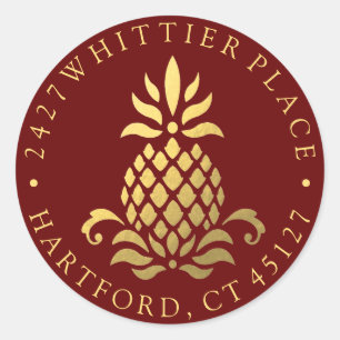 Ananas   Adresse mit Initialen Runder Aufkleber
