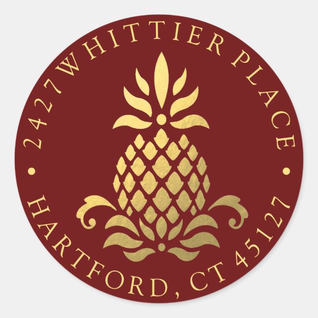 Ananas | Adresse mit Initialen Runder Aufkleber (Vorderseite)