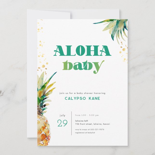 Ananas Aloha Baby Tropical Baby Shower Einladung (Vorderseite)