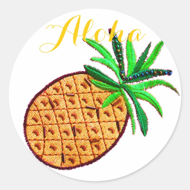 Ananas Aloha Runder Aufkleber (Vorderseite)