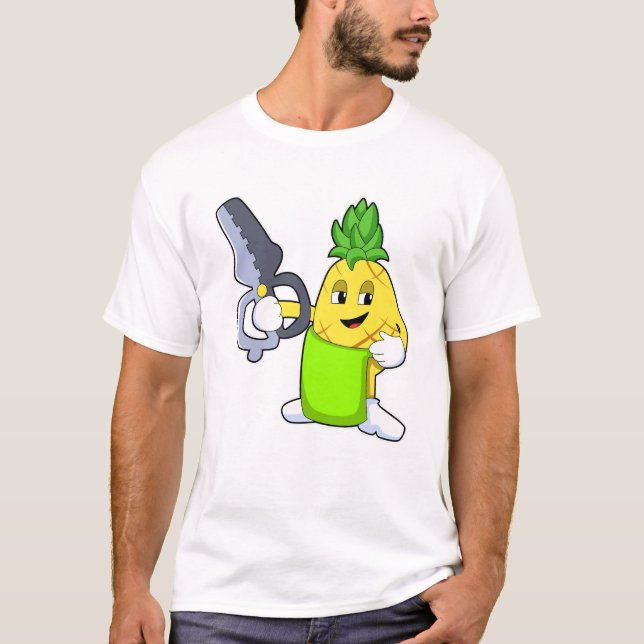 Ananas als Friseur mit Scheren & Razor T-Shirt (Vorderseite)