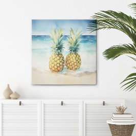 Ananas am Strand Aquarell Canvas Print Leinwanddruck
