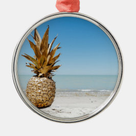 Ananas am Strand Silbernes Ornament