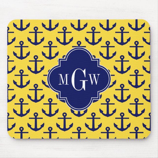 Ananas-Ananas-Ananas-BG, Navy-3-Monogramm Mousepad (Vorne)