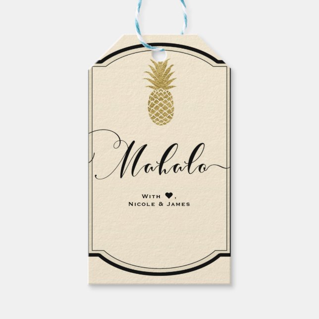 Ananas-Ananas-Creme Schwarz Tropical MAHALO ALOHA Geschenkanhänger (Vorderseite)