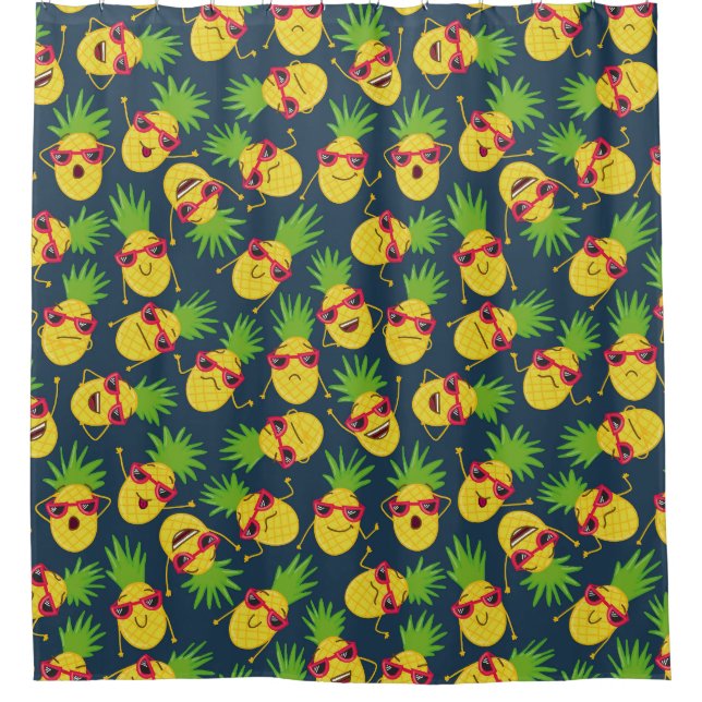 Ananas, Ananas, handgezeichnet, Sommermuster. Duschvorhang (Vorderseite)