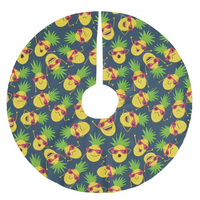 Ananas, Ananas, handgezeichnet, Sommermuster. Polyester Weihnachtsbaumdecke (Vorderseite)