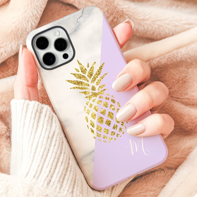 Ananas-Ananas-Marmorpastel Lila Monogramm Case-Mate iPhone Hülle (Von Creator hochgeladen)