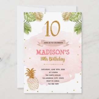 Ananas-Ananas-Rosa und Gold 10. Geburtstagsparty Einladung