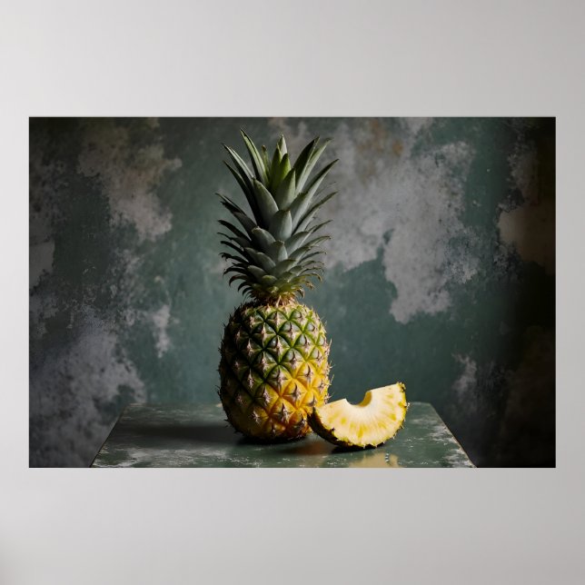 Ananas & Ananas Scheibe Rustikales Grunge-Foto Poster (Vorne)