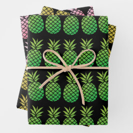 Ananas-Ananas-Urlaub Schwarzer Glitzer Geschenkpapier Set