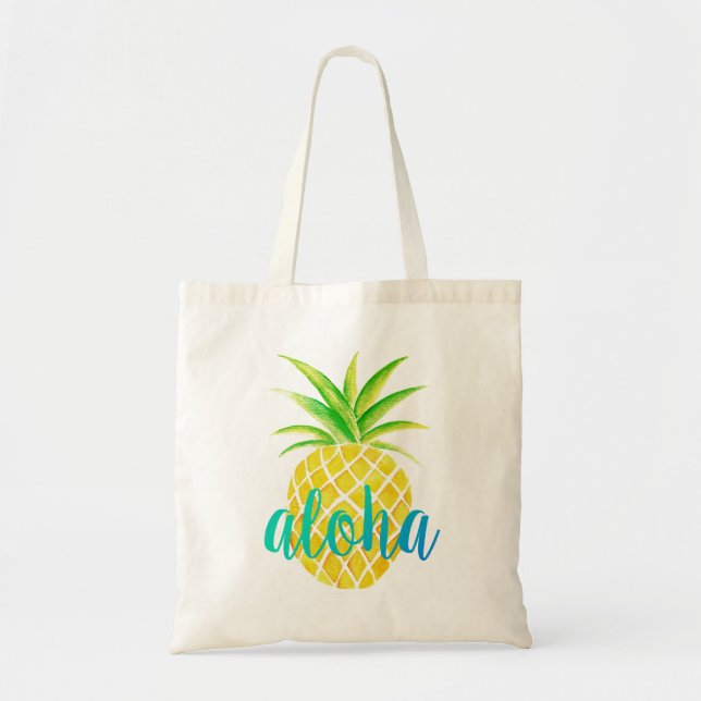 Ananas-Aquarell-Aloha tropische Türkis-Tasche Tragetasche (Vorne)