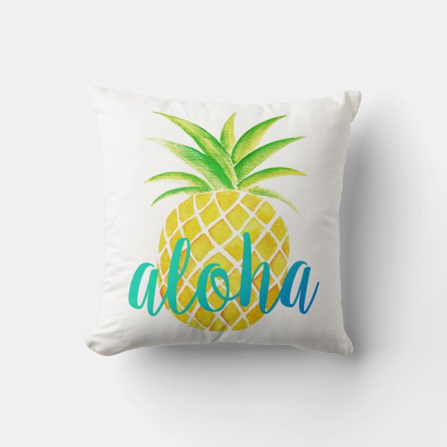 Ananas-Aquarell-Aloha tropischer Türkis Kissen (Vorderseite)