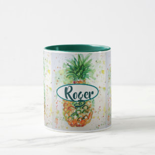 Ananas Aquarell Tropisches Obst Limettengrün Tasse