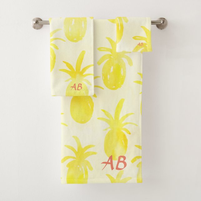Ananas, Aquarellgelb Badhandtuch Set (Insitu)