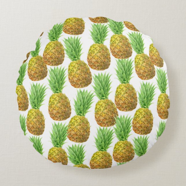 Ananas-Aquarellmuster Rundes Kissen (Vorderseite)