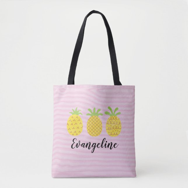 Ananas-Aquarelltrio mit rosa Pinstripe (Vorderseite)
