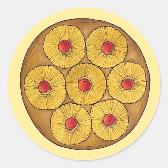 Ananas Auf dem Kopf Backkuchen Kirschen backen Des Runder Aufkleber (Vorderseite)