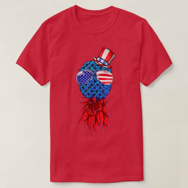 Ananas Auf der Rückseite Amerikanische Flagge Sonn T-Shirt (Design vorne)