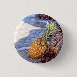 Ananas auf Felsen am Strand Button