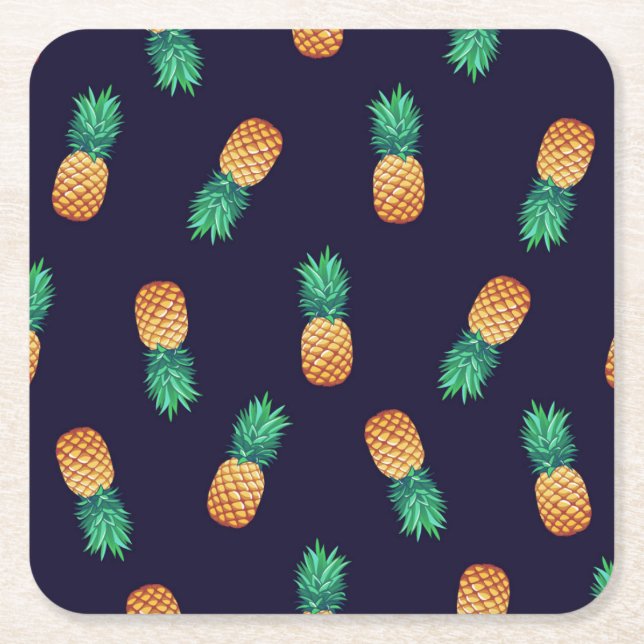 Ananas auf Marine Rechteckiger Pappuntersetzer (Vorderseite)
