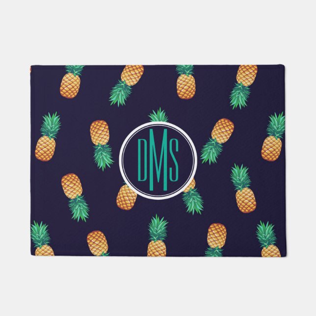 Ananas auf Monogramm der Marine-| Fußmatte (Vorderseite)