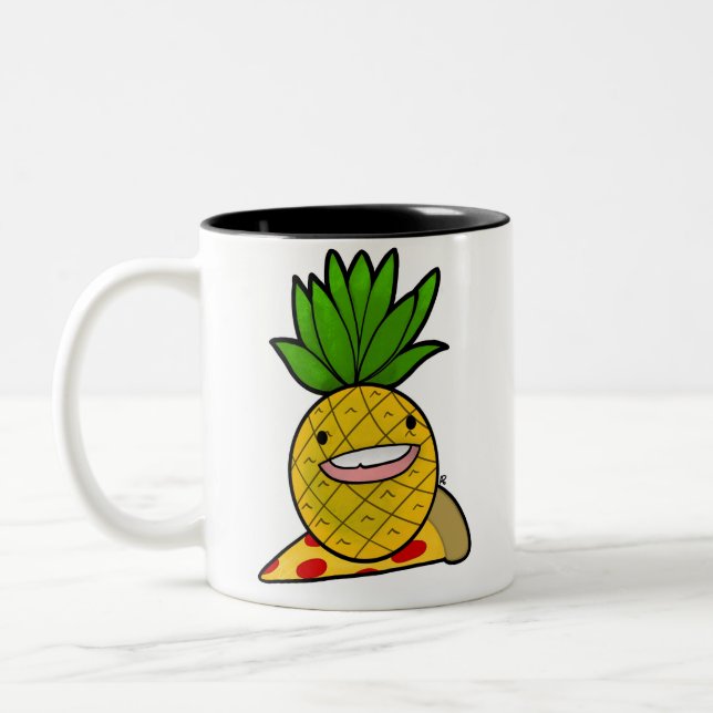 Ananas auf Pizza-Tasse Zweifarbige Tasse (Links)