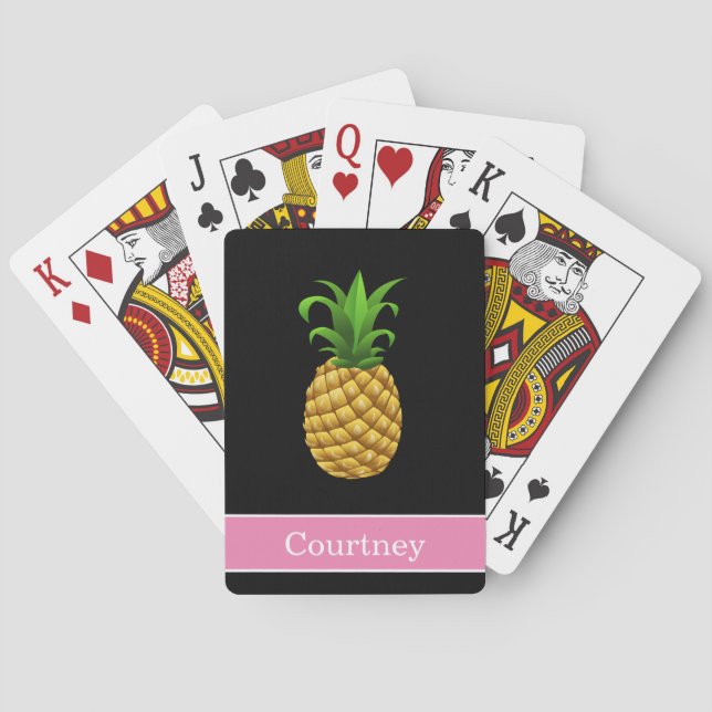 Ananas auf Schwarz mit rosa Namen Spielkarten (Rückseite)
