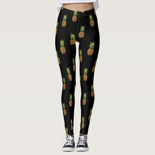 Ananas auf schwarzen Leggings (Vorderseite)