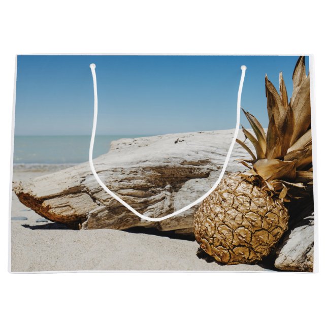 Ananas aus Gold am Strand Große Geschenktüte (Vorderseite)