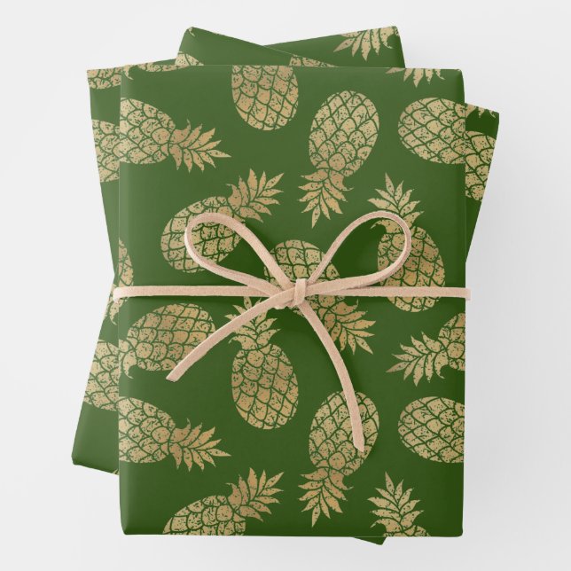 Ananas aus Gold auf Grün Geschenkpapier Set (Beispiel)