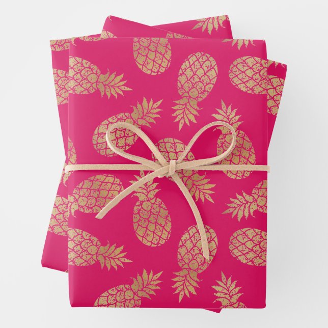 Ananas aus Gold auf Hot Pink Geschenkpapier Set (Beispiel)