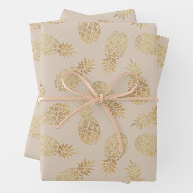 Ananas aus Gold auf Taupe Geschenkpapier Set (Beispiel)
