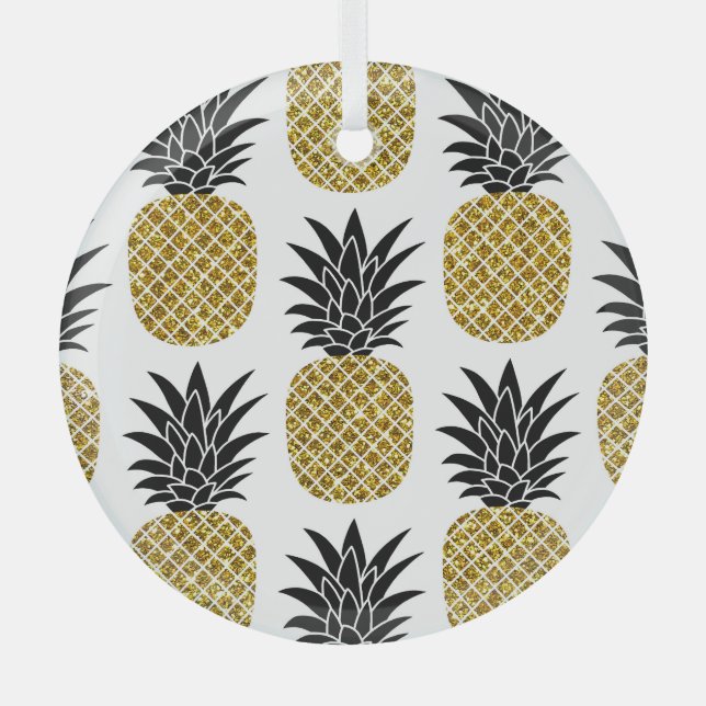 Ananas aus Gold: Von Hand Gezeichnet Weiß nahtlos. Ornament Aus Glas (Vorderseite)