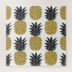 Ananas aus Gold: Von Hand Gezeichnet Weiß nahtlos. Puzzle