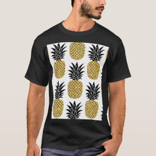 Ananas aus Gold: Von Hand Gezeichnet Weiß nahtlos. T-Shirt